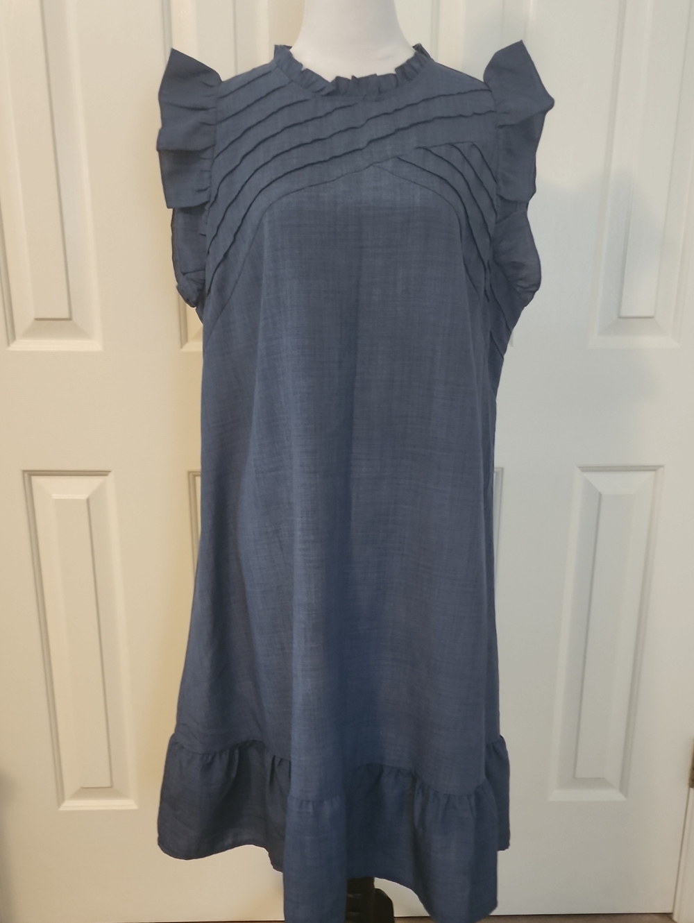SHEIN Slate Blue Ruffle Yoke Shift Dress